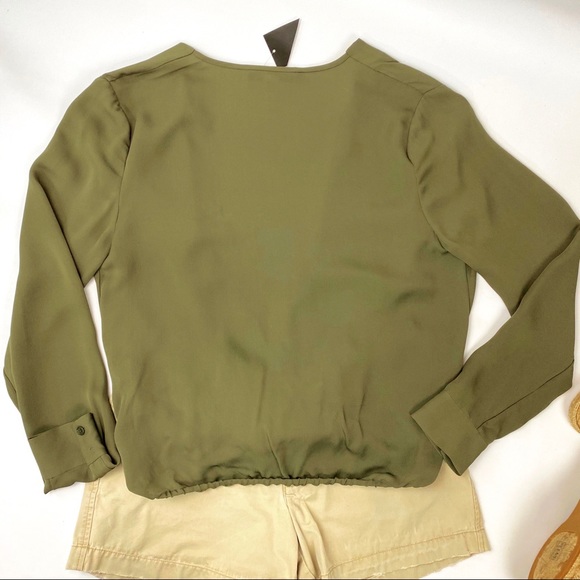 DVF Marci Faux Wrap Silk Olive Blouse NWT - Picture 14 of 16